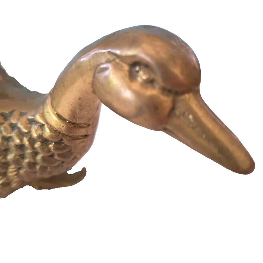 VTG Heavy Solid Brass Duck Fowl Taking Flight Sculpture Nice Patina & Detail - Picture 5 of 14